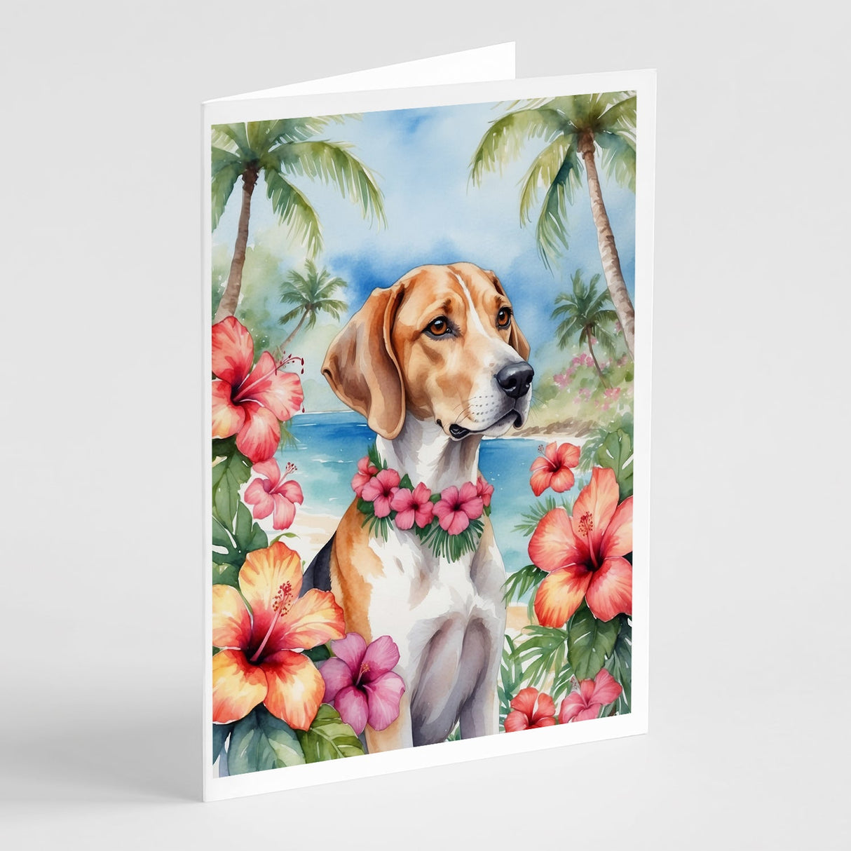 English Foxhound Luau Greeting Cards Pack of 8