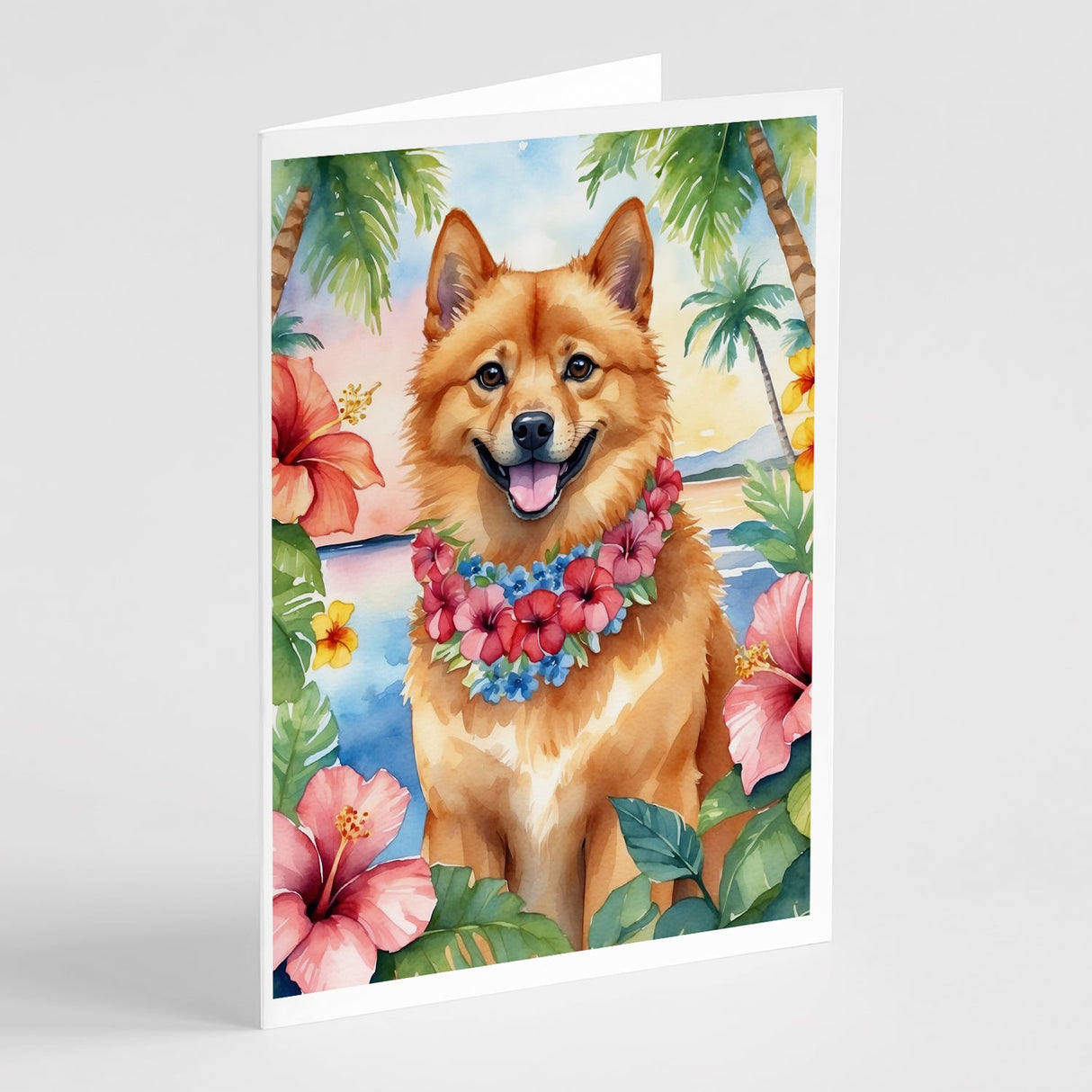 Finnish Spitz Luau Greeting Cards Pack of 8