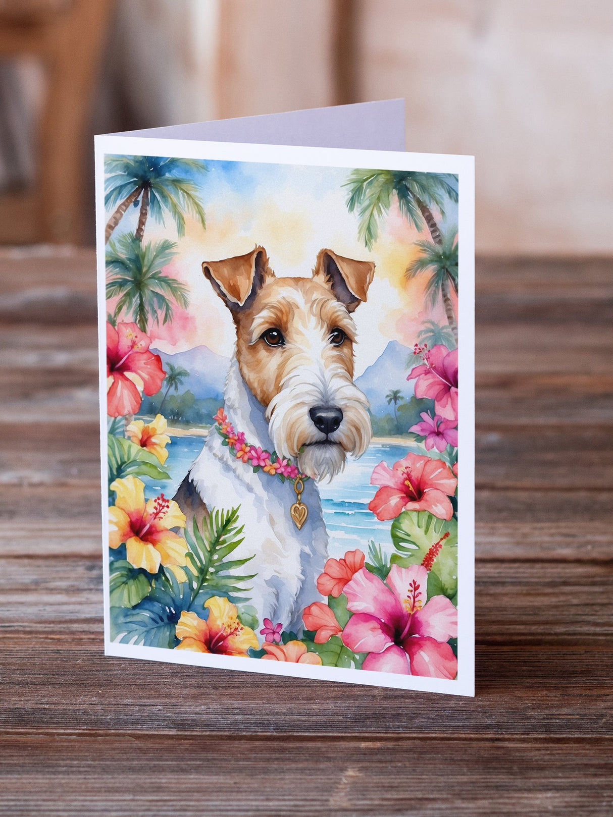 Fox Terrier Luau Greeting Cards Pack of 8