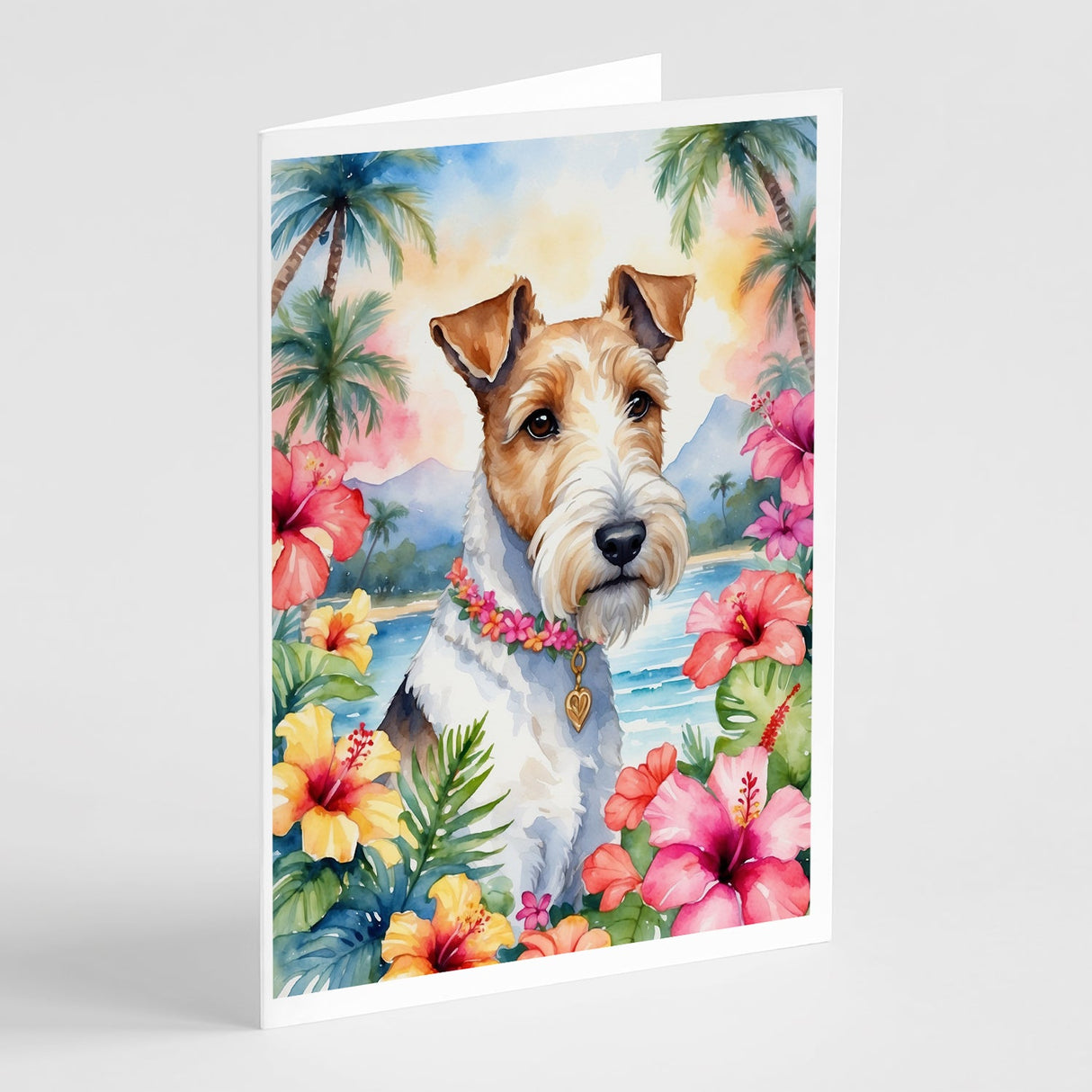 Fox Terrier Luau Greeting Cards Pack of 8