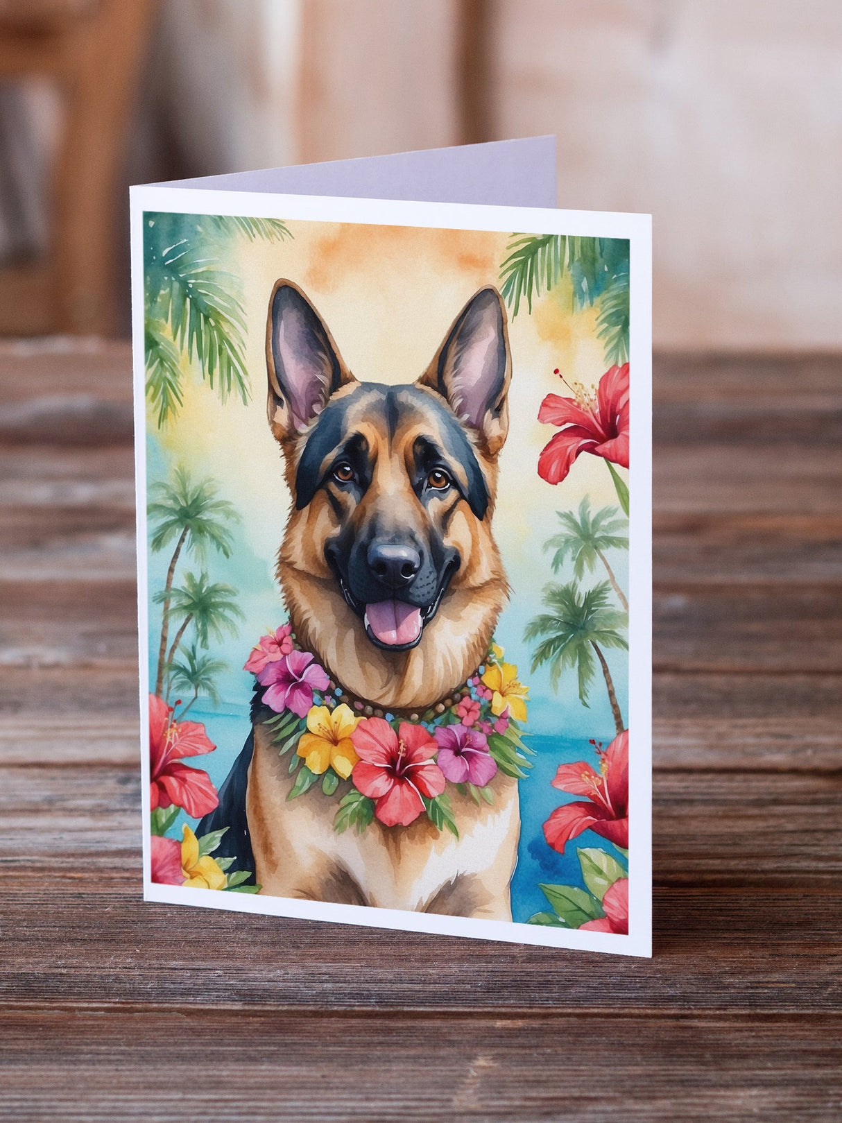 German Shepherd Luau Greeting Cards Pack of 8