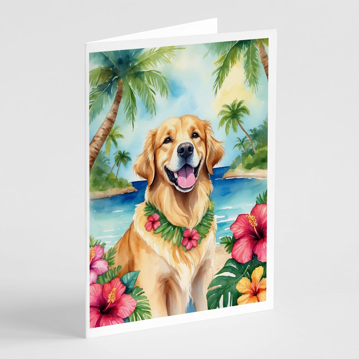 Golden Retriever Luau Greeting Cards Pack of 8