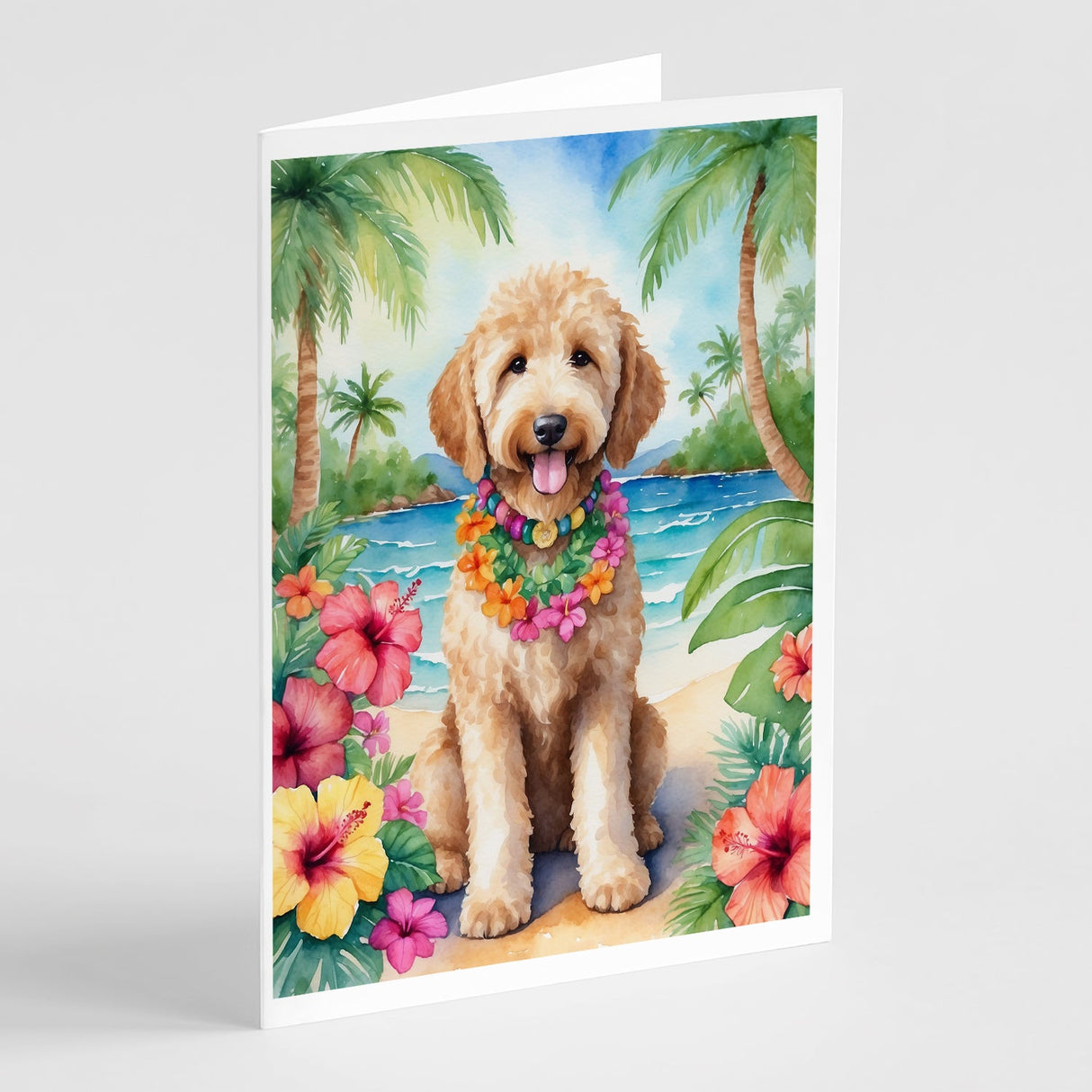 Goldendoodle Luau Greeting Cards Pack of 8