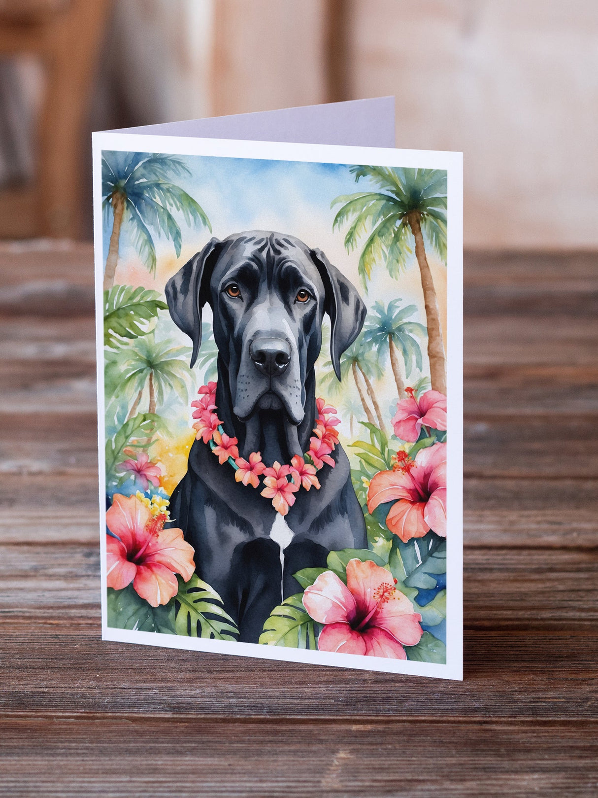 Great Dane Luau Greeting Cards Pack of 8