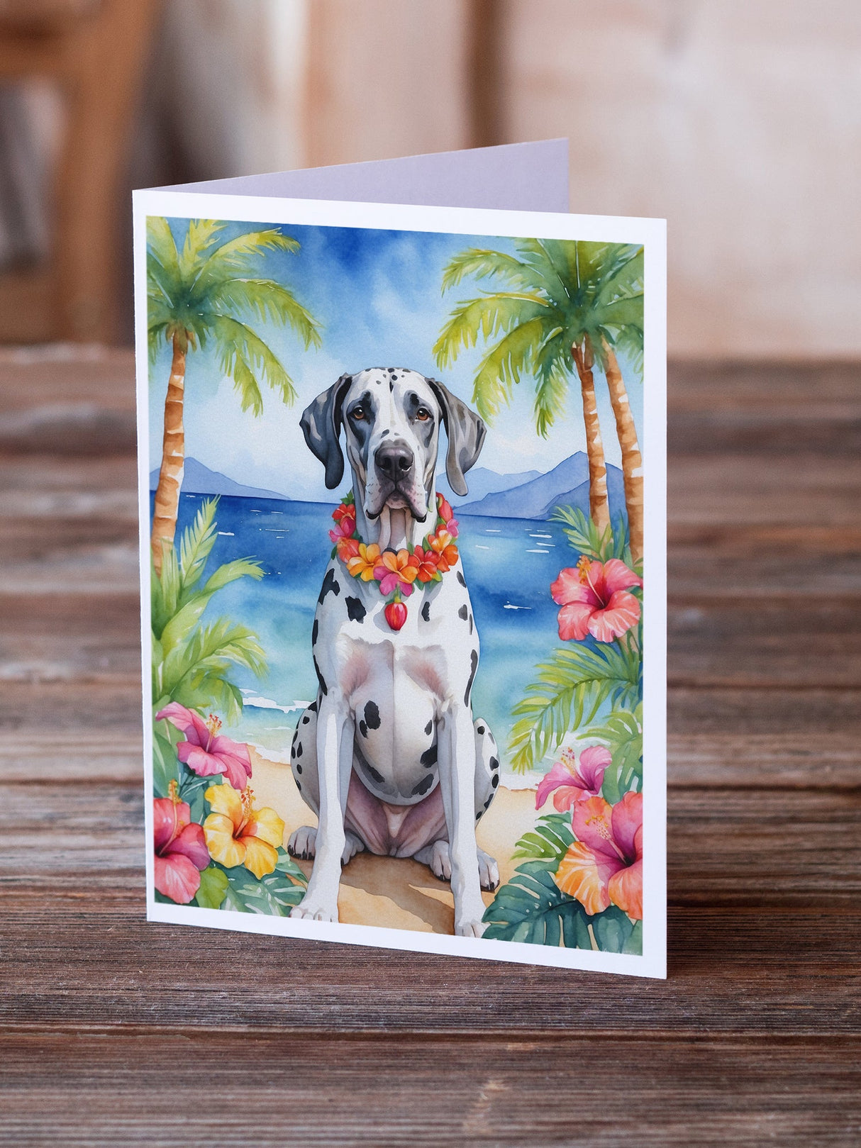 Great Dane Luau Greeting Cards Pack of 8