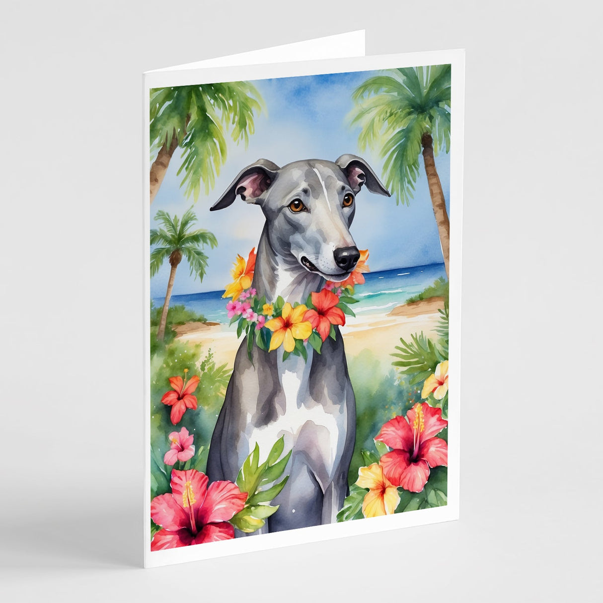 Greyhound Luau Greeting Cards Pack of 8