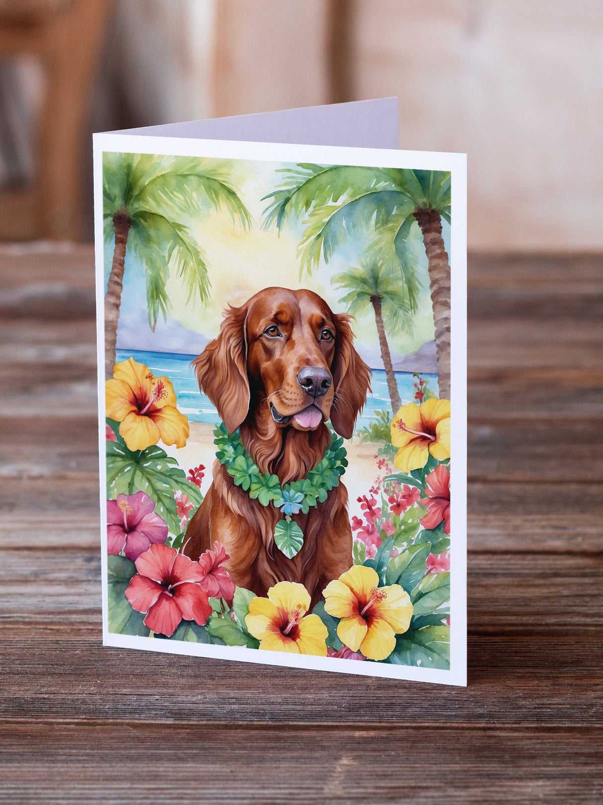 Irish Setter Luau Greeting Cards Pack of 8