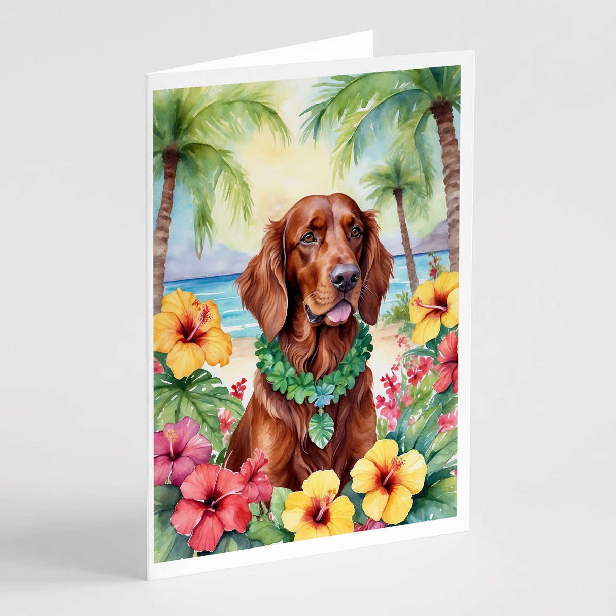 Irish Setter Luau Greeting Cards Pack of 8