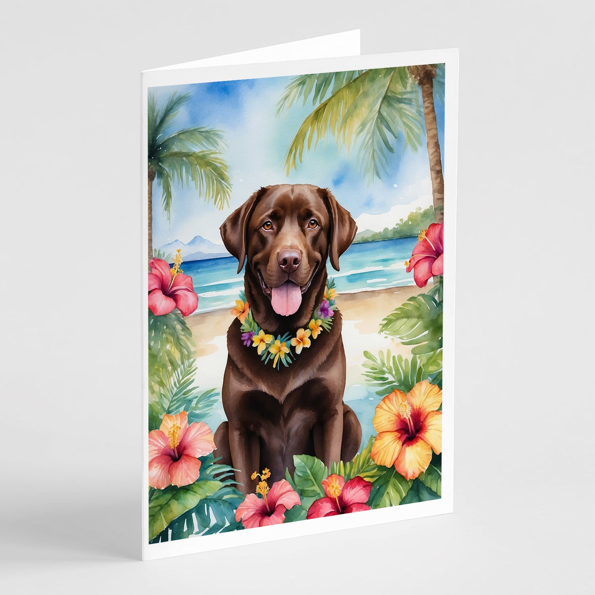 Chocolate Labrador Retriever Luau Greeting Cards Pack of 8