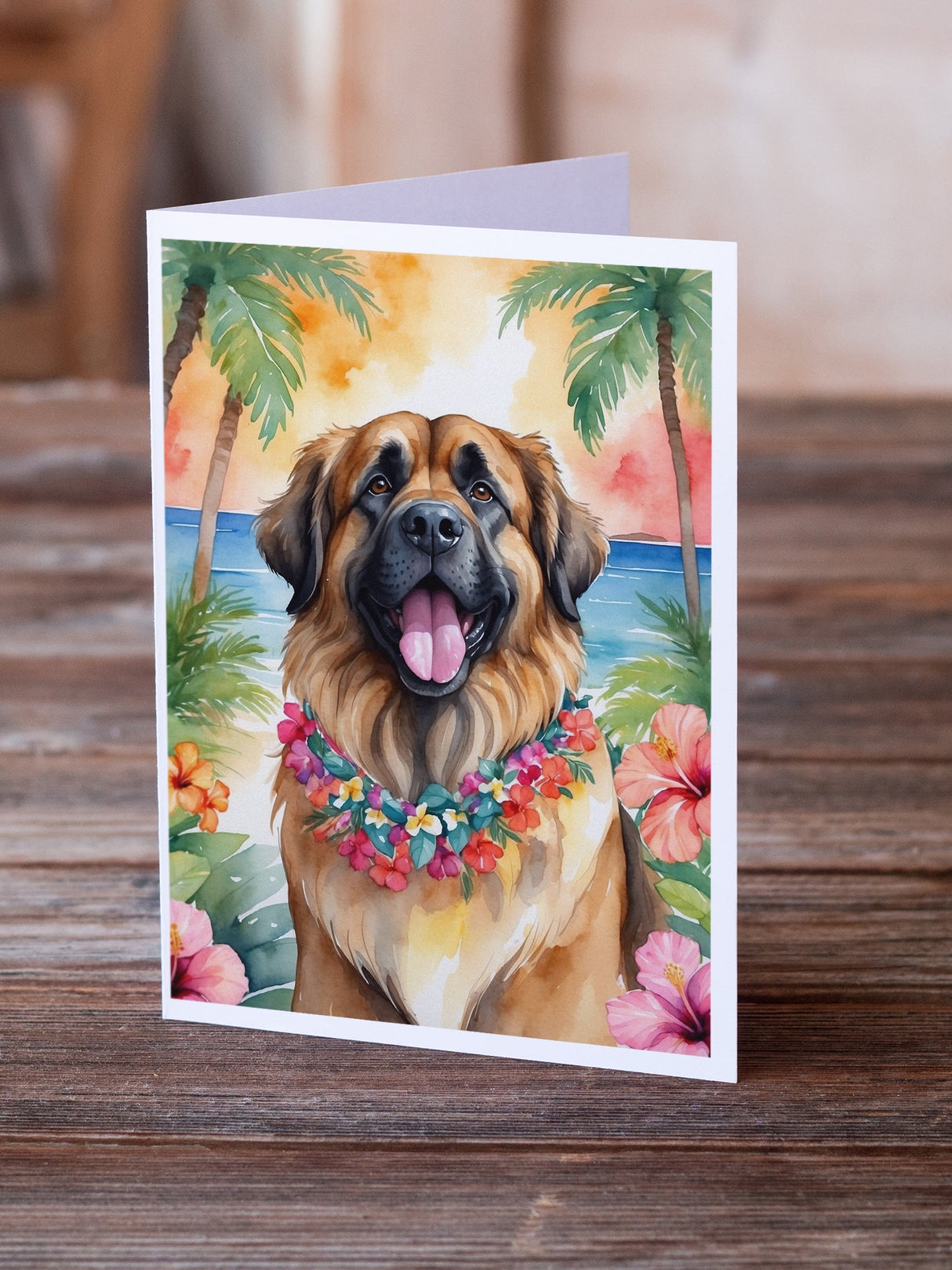 Leonberger Luau Greeting Cards Pack of 8