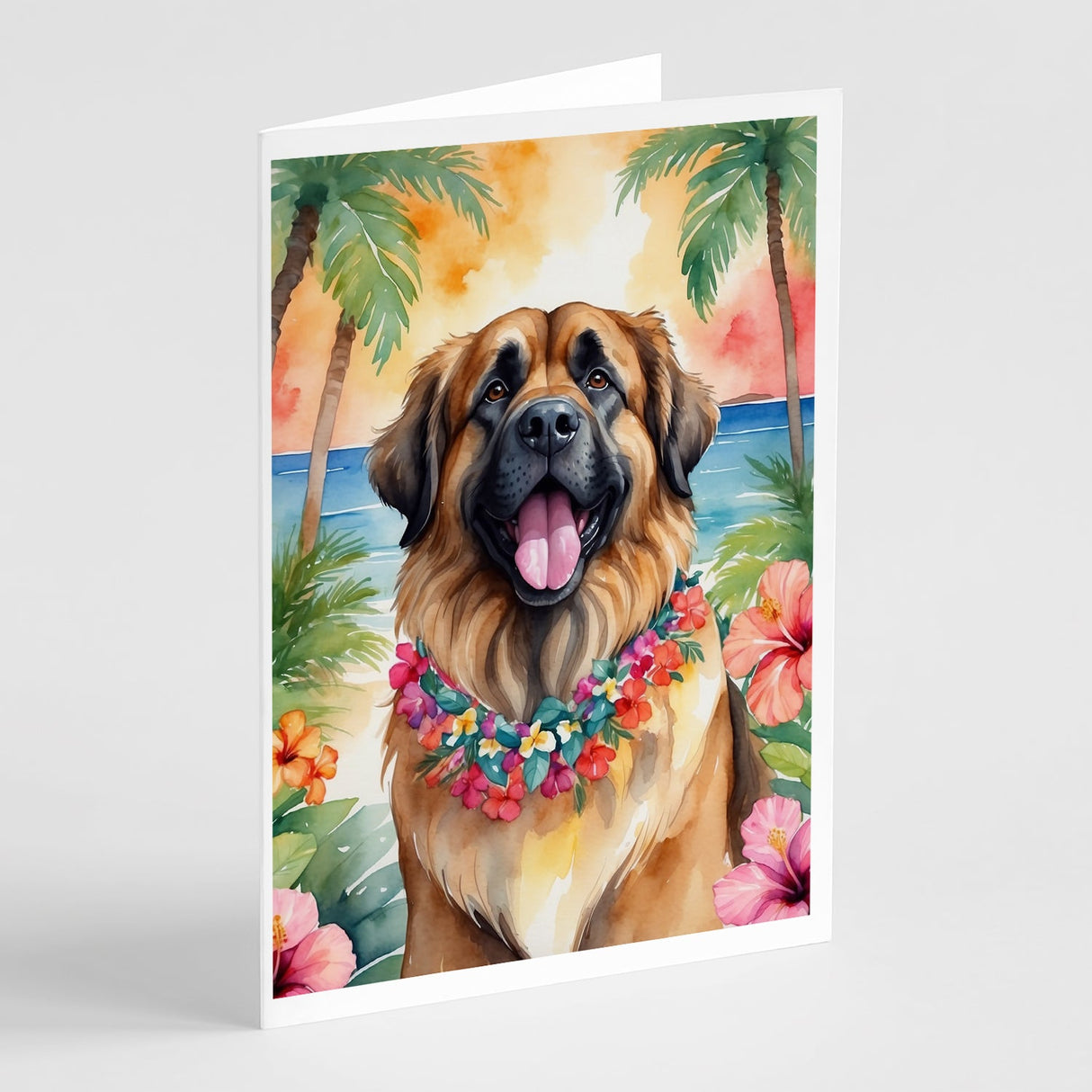 Leonberger Luau Greeting Cards Pack of 8