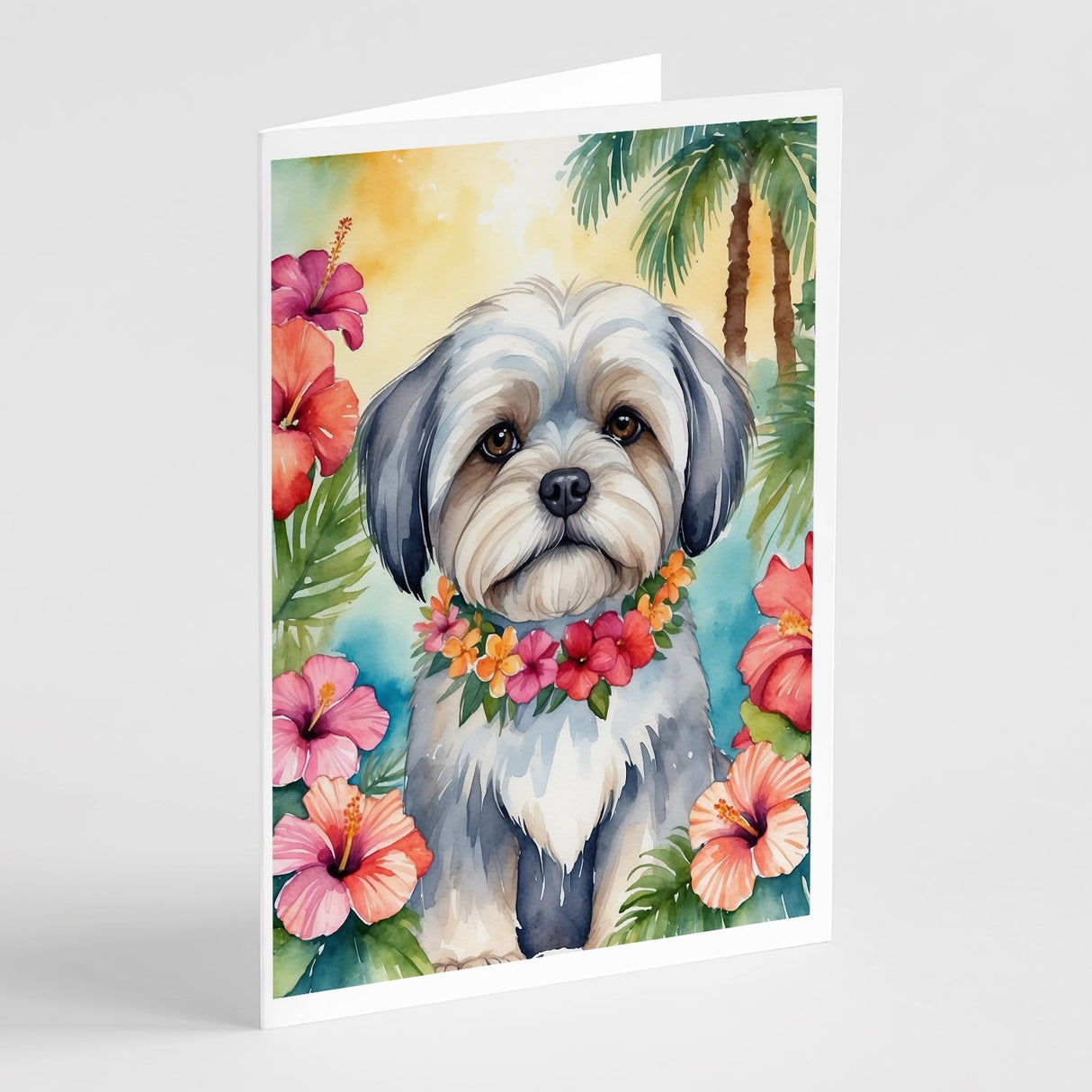 Lhasa Apso Luau Greeting Cards Pack of 8