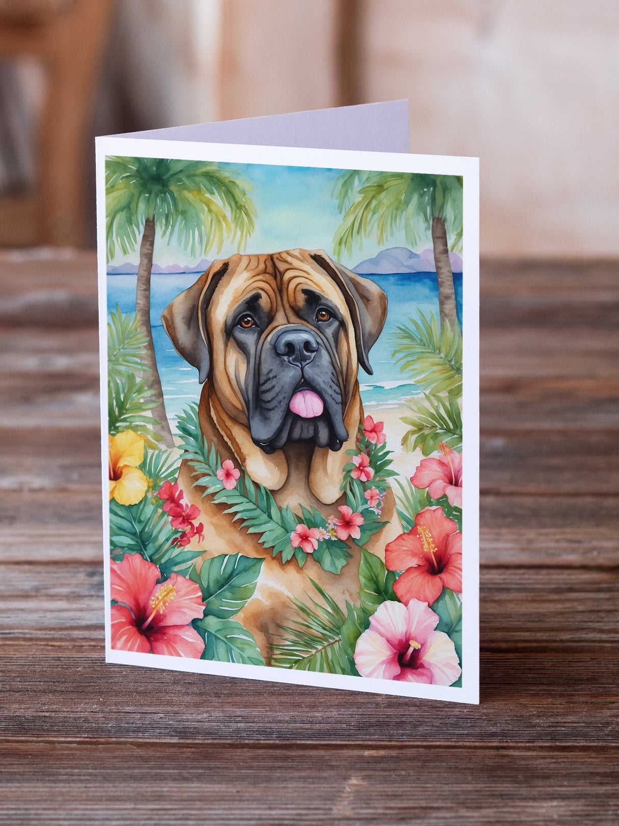 Mastiff Luau Greeting Cards Pack of 8