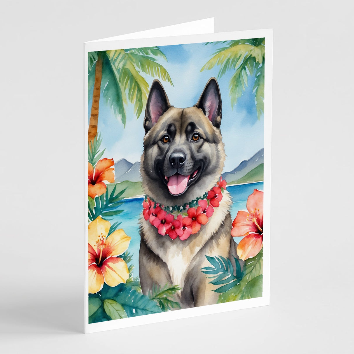 Norwegian Elkhound Luau Greeting Cards Pack of 8