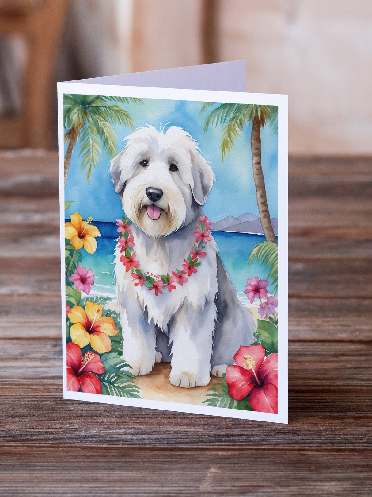 Old English Sheepdog Luau Greeting Cards Pack of 8