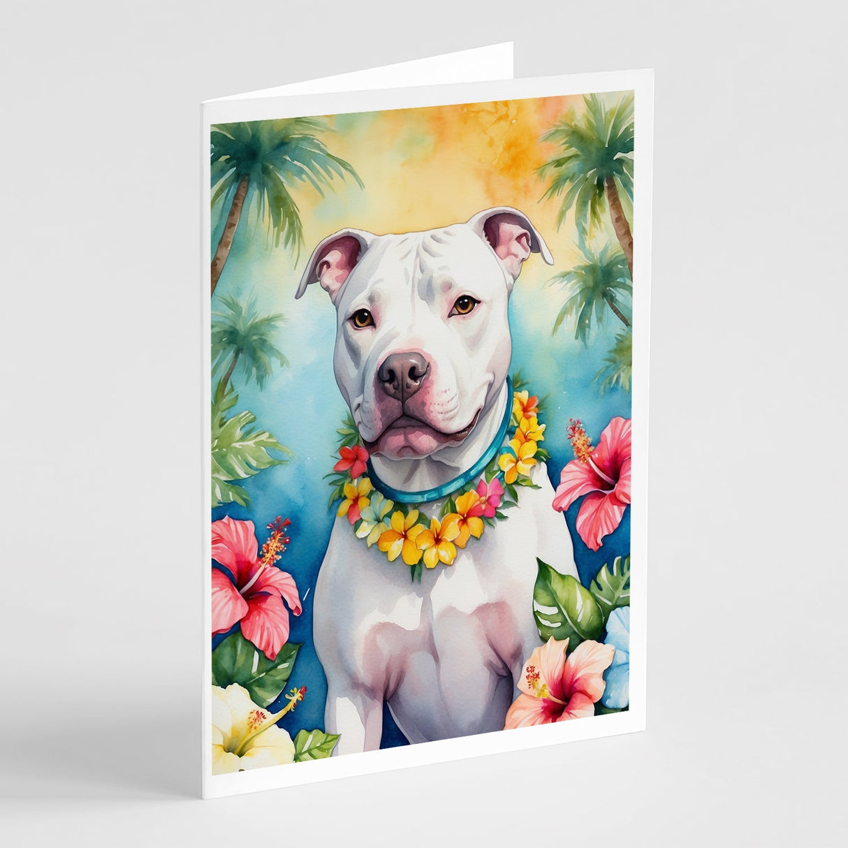 Pit Bull Terrier Luau Greeting Cards Pack of 8