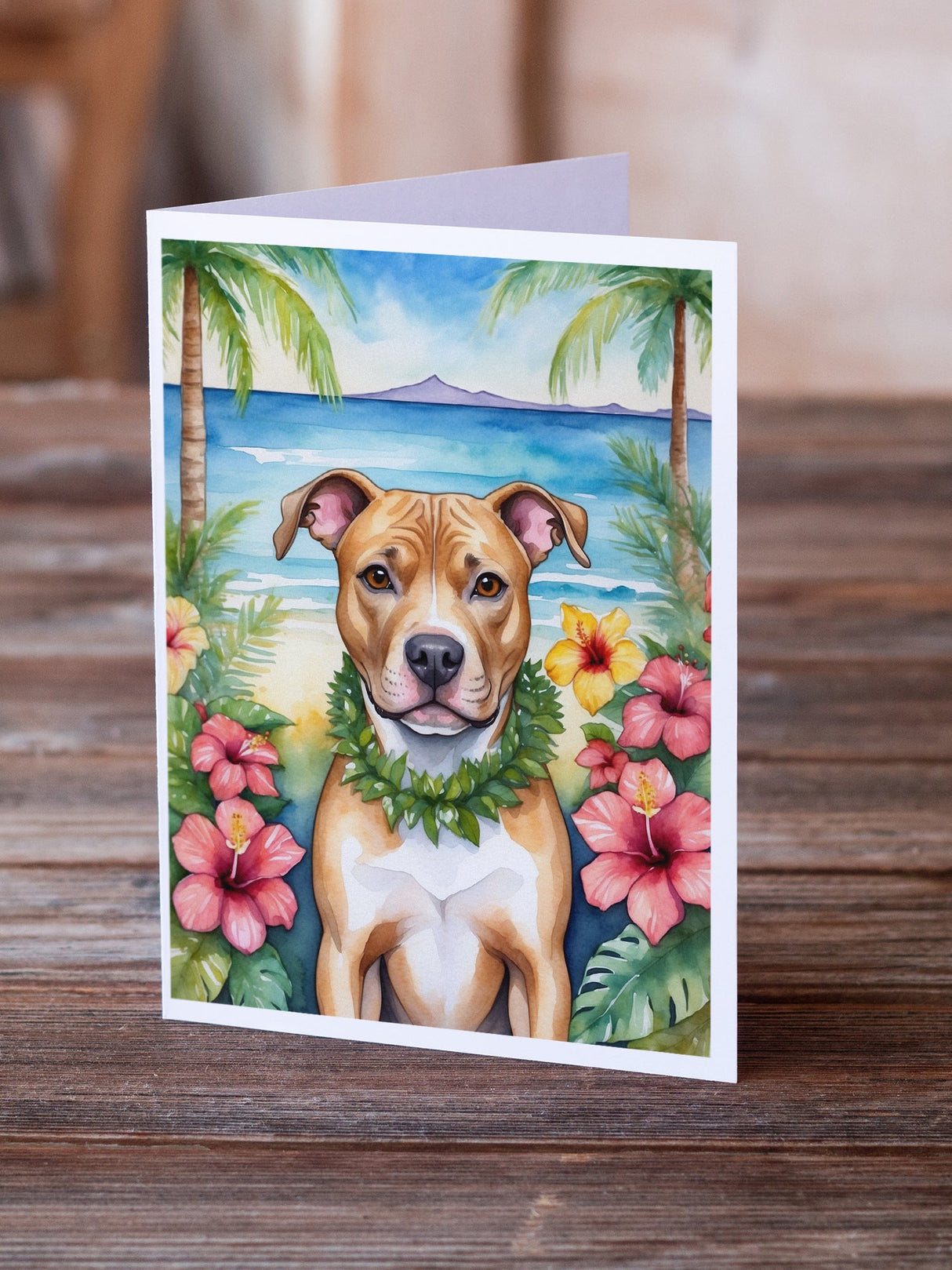 Pit Bull Terrier Luau Greeting Cards Pack of 8