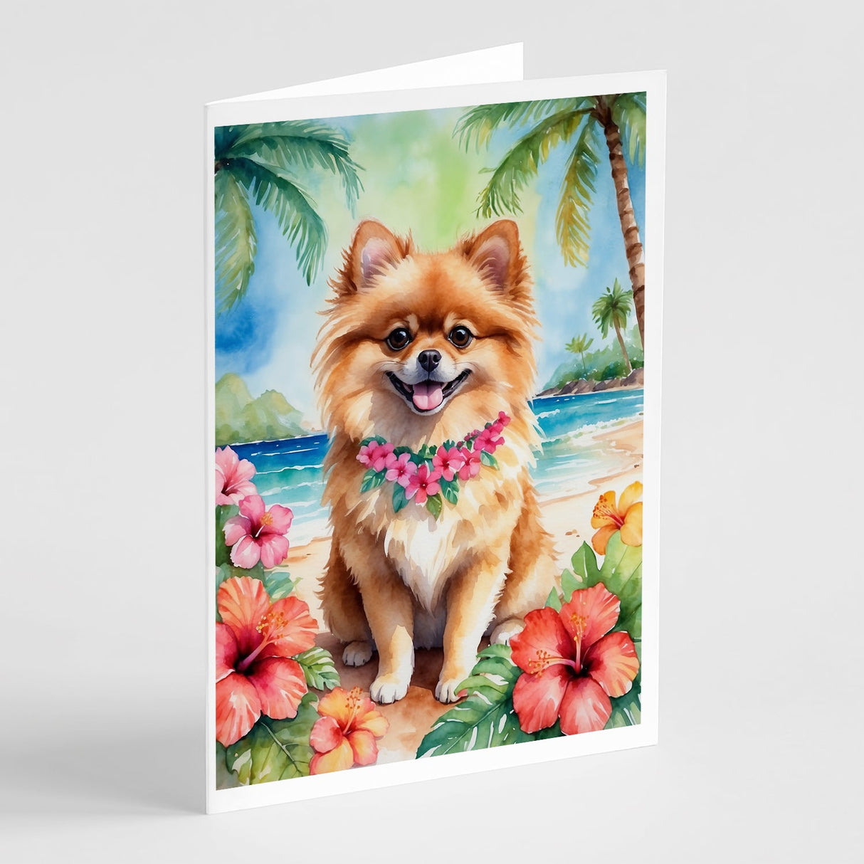 Pomeranian Luau Greeting Cards Pack of 8