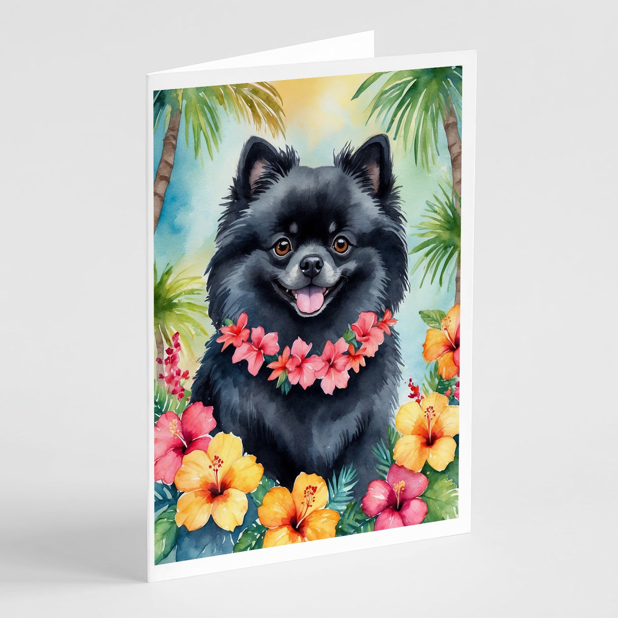 Pomeranian Luau Greeting Cards Pack of 8