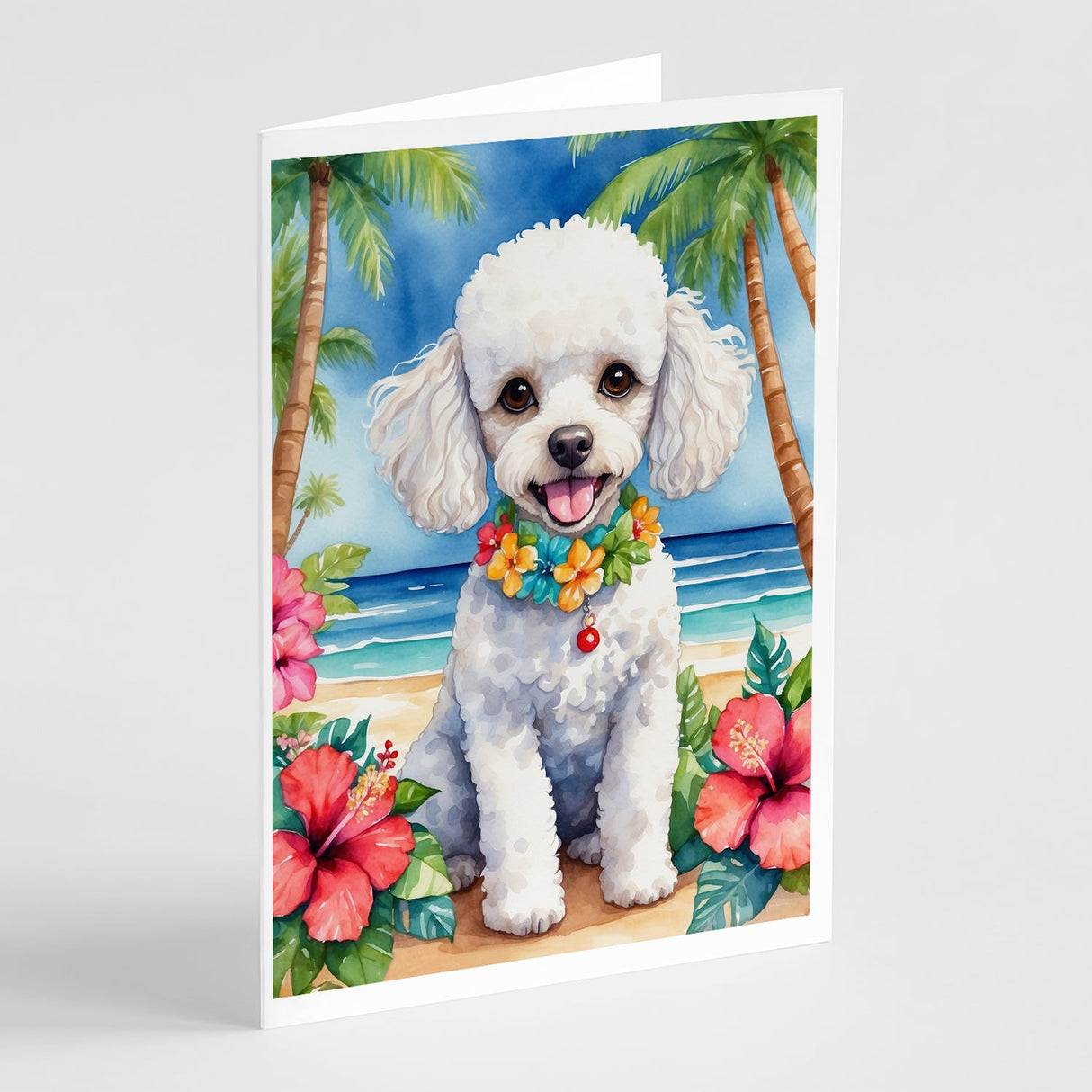 White Poodle Luau Greeting Cards Pack of 8