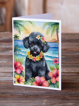 Black Poodle Luau Greeting Cards Pack of 8