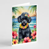 Black Poodle Luau Greeting Cards Pack of 8