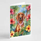 Redbone Coonhound Luau Greeting Cards Pack of 8