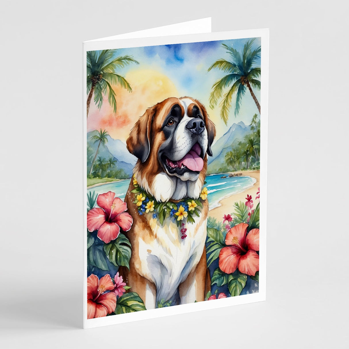 Saint Bernard Luau Greeting Cards Pack of 8