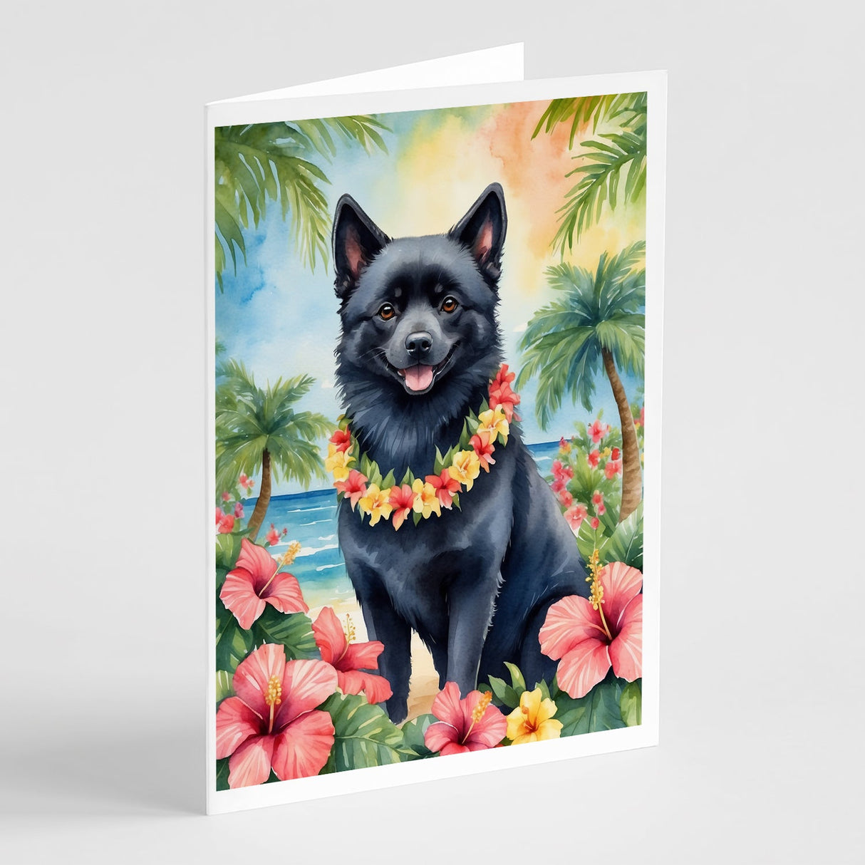 Schipperke Luau Greeting Cards Pack of 8