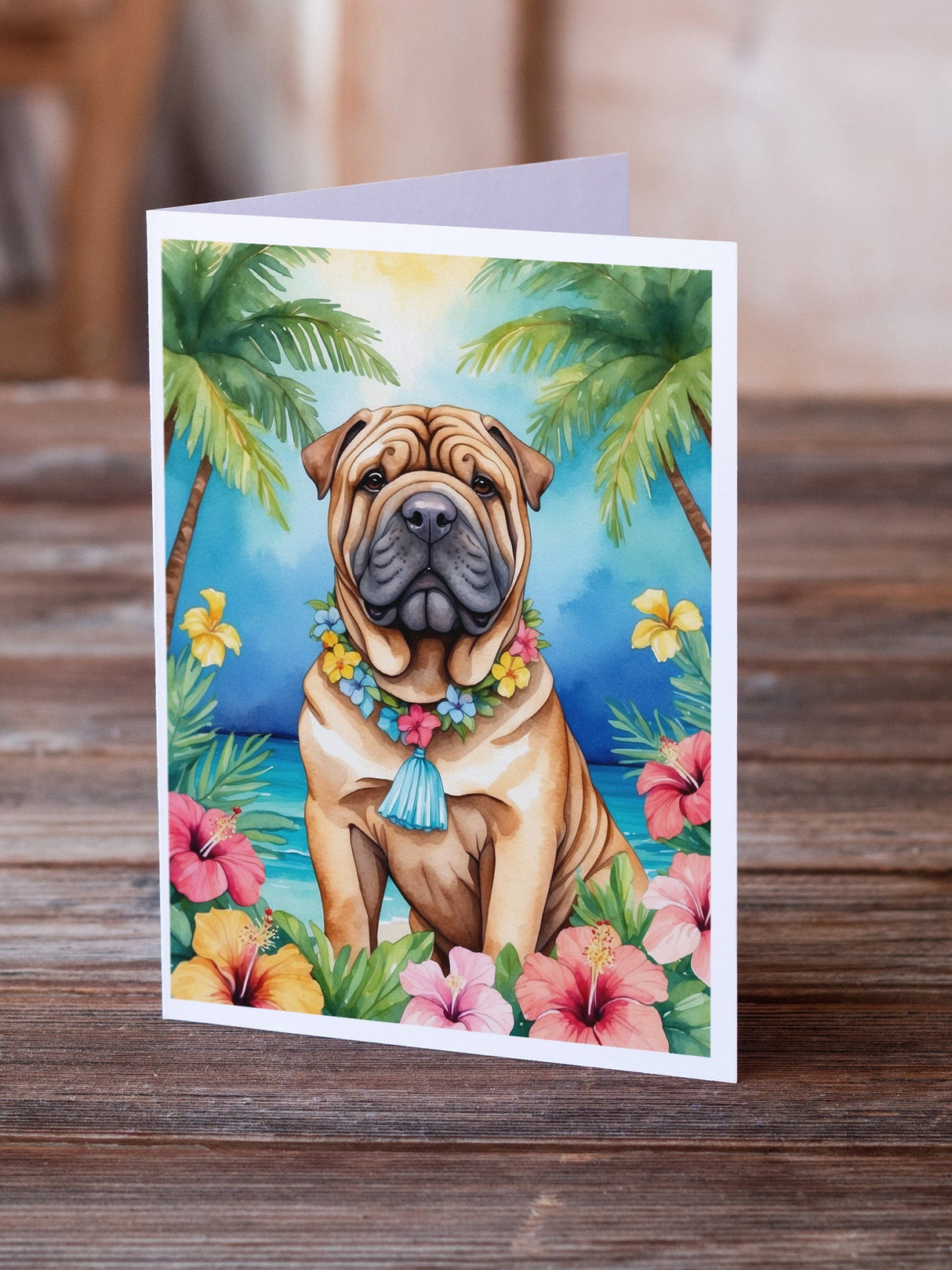 Shar Pei Luau Greeting Cards Pack of 8