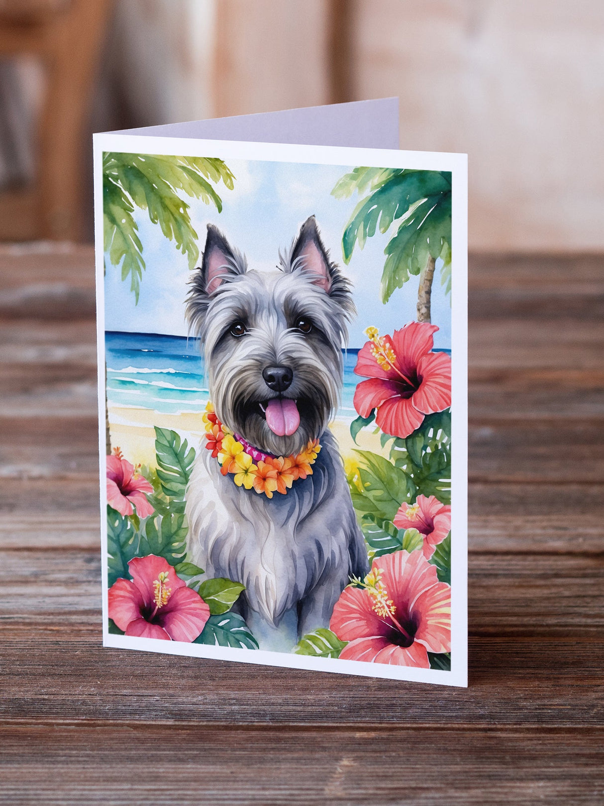 Skye Terrier Luau Greeting Cards Pack of 8