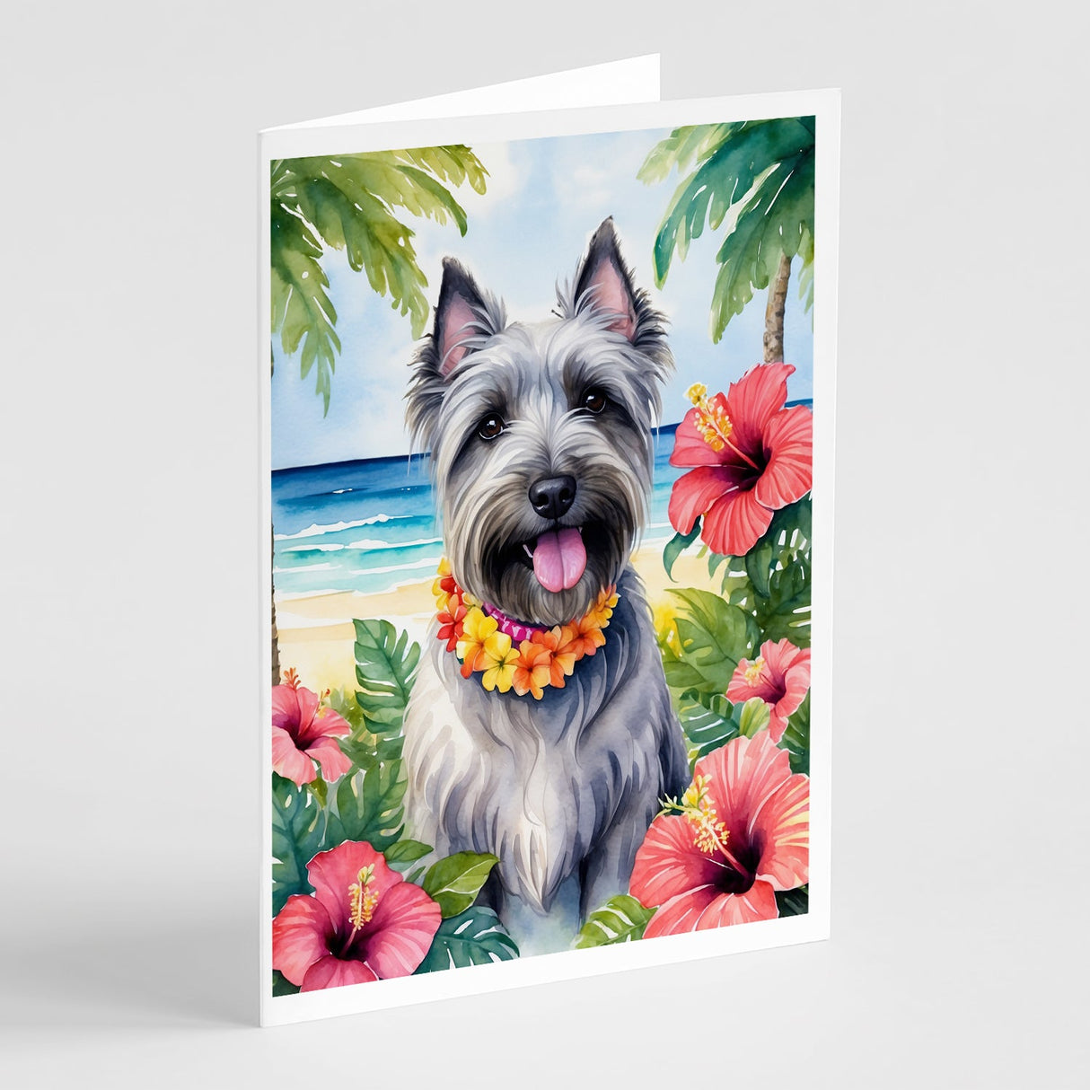 Skye Terrier Luau Greeting Cards Pack of 8