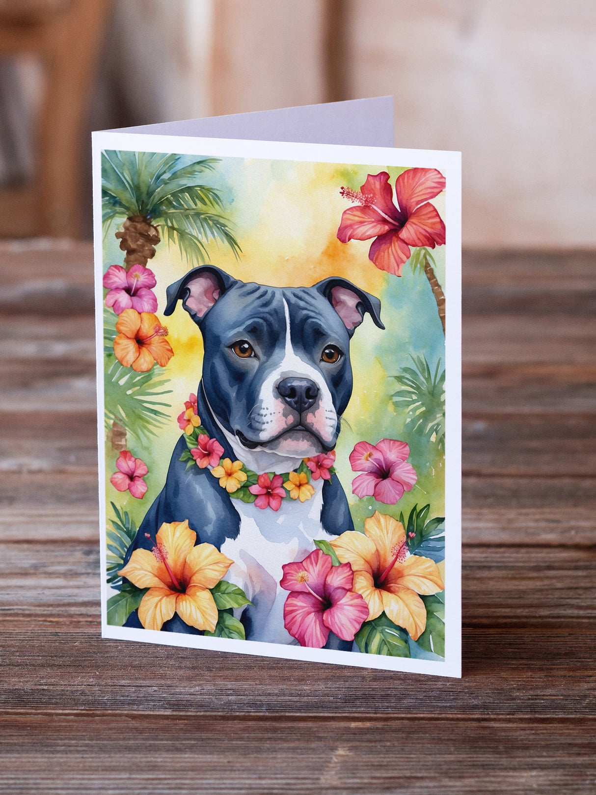 Staffordshire Bull Terrier Luau Greeting Cards Pack of 8