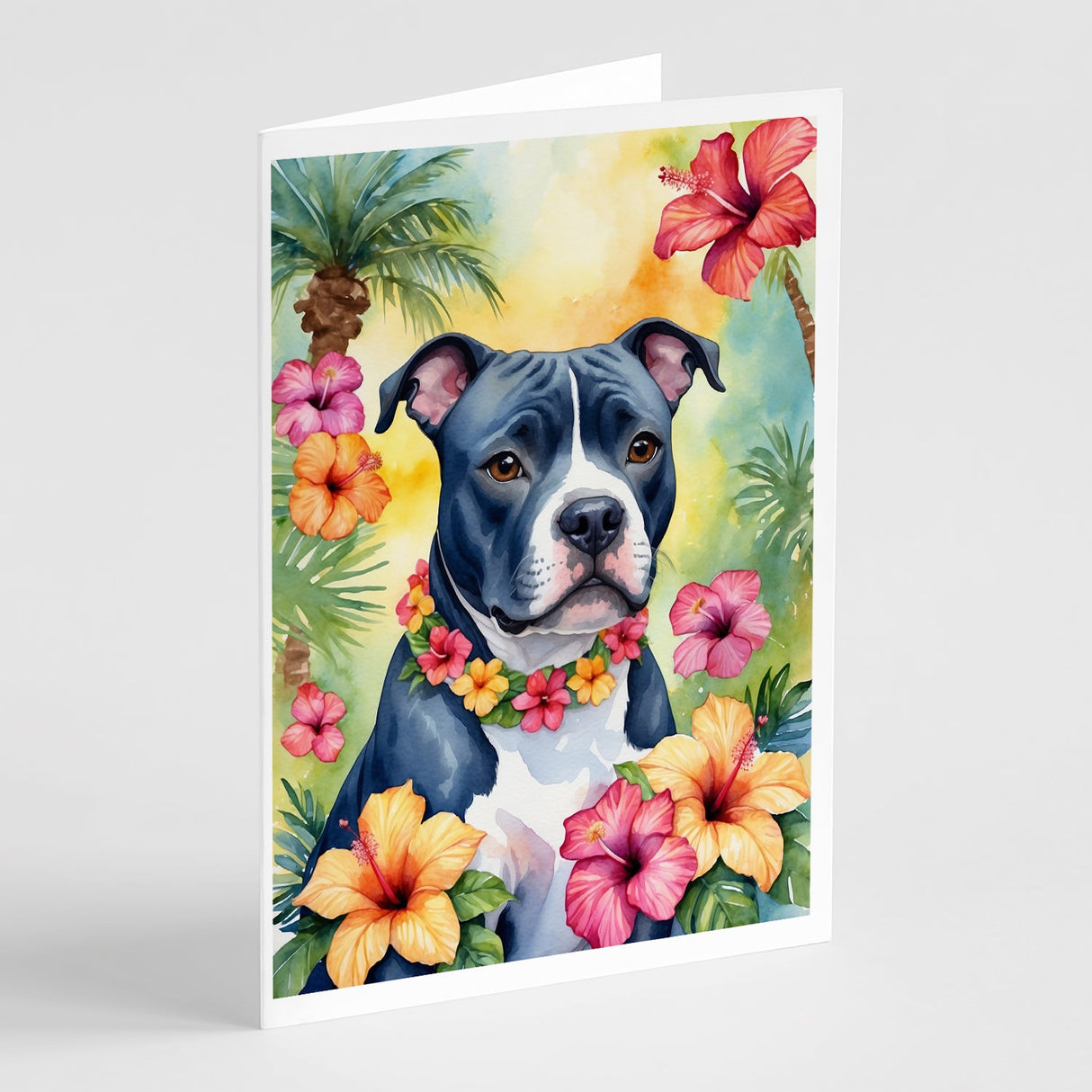 Staffordshire Bull Terrier Luau Greeting Cards Pack of 8