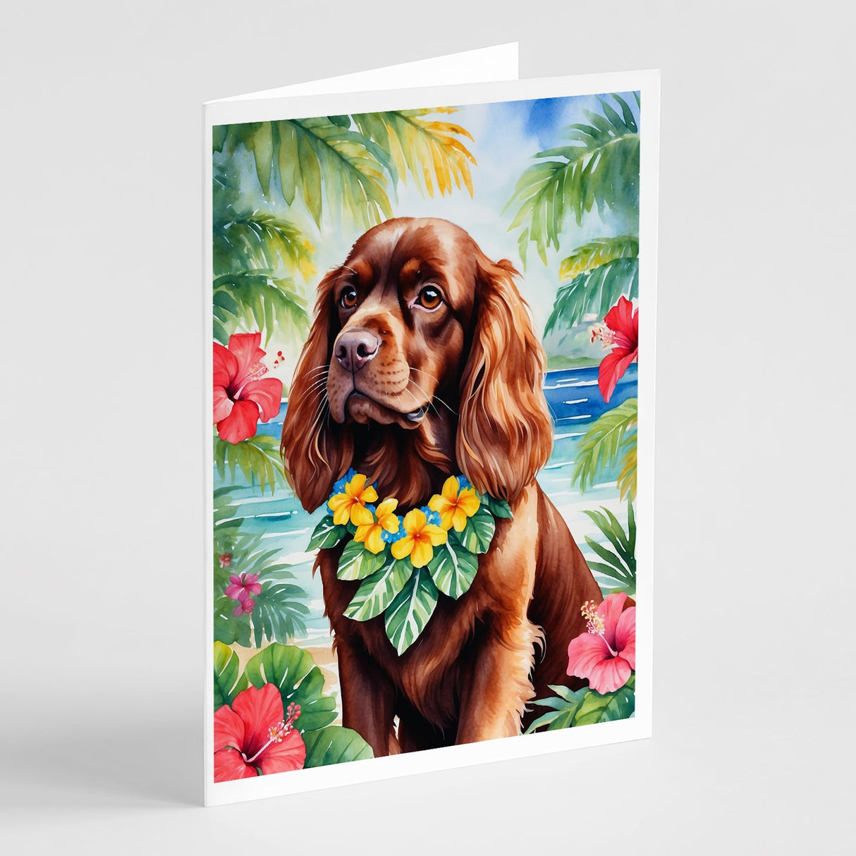 Sussex Spaniel Luau Greeting Cards Pack of 8