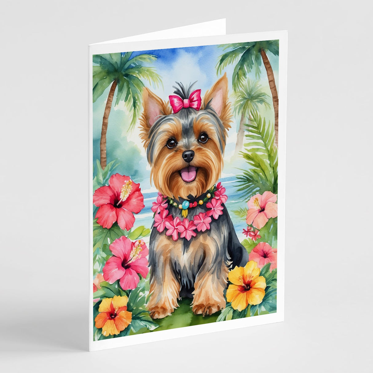 Yorkshire Terrier Luau Greeting Cards Pack of 8