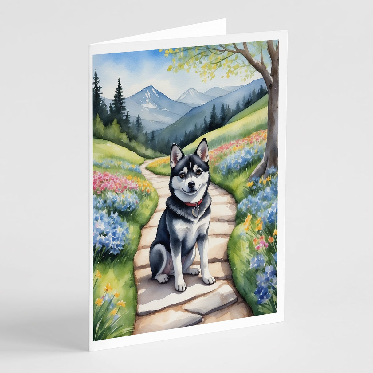 Alaskan Klee Kai Spring Garden Greeting Cards Pack of 8