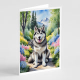 Alaskan Malamute Spring Garden Greeting Cards Pack of 8