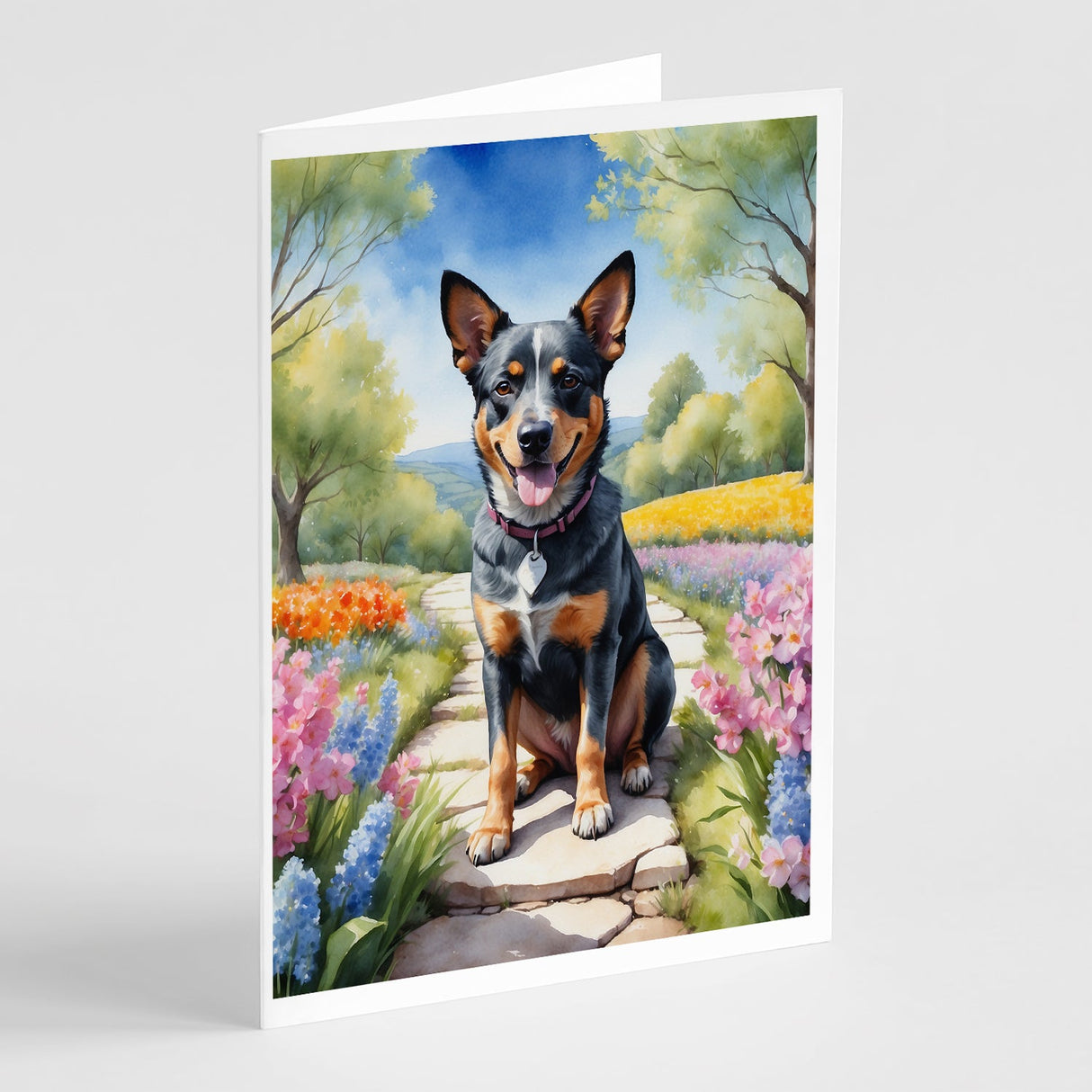 Australian Cattle Dog Spring Garden Greeting Cards Pack of 8