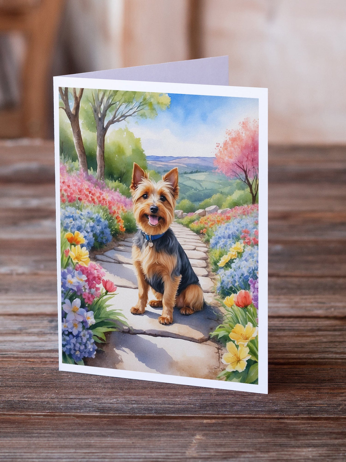 Australian Terrier Spring Garden Greeting Cards Pack of 8