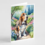 Basset Hound Spring Garden Greeting Cards Pack of 8