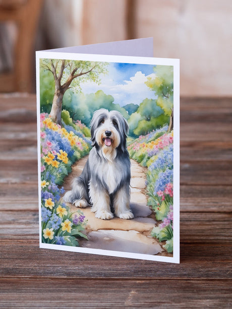 Bearded Collie Spring Garden Greeting Cards Pack of 8