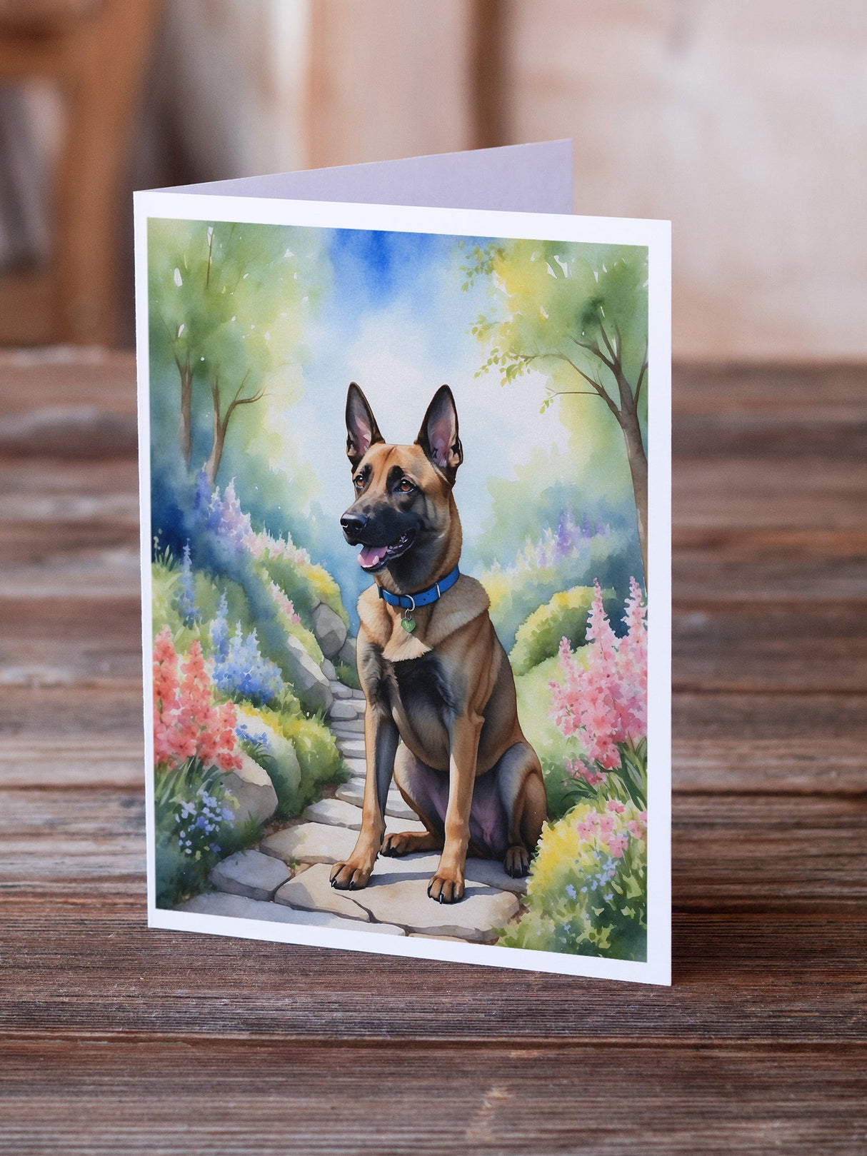 Belgian Malinois Spring Garden Greeting Cards Pack of 8