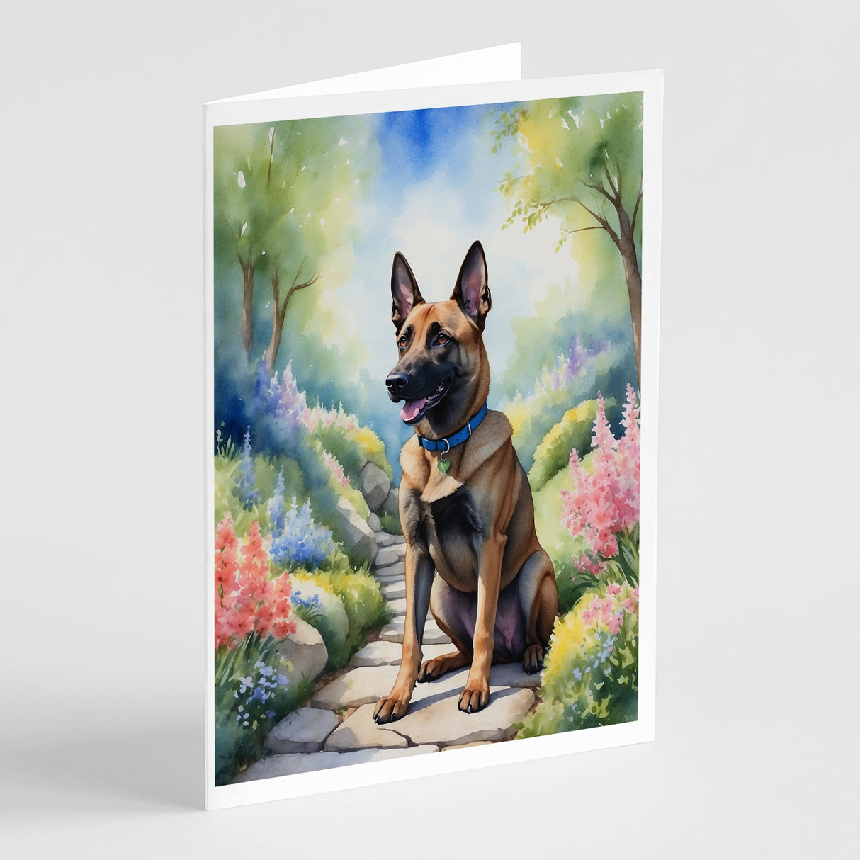 Belgian Malinois Spring Garden Greeting Cards Pack of 8