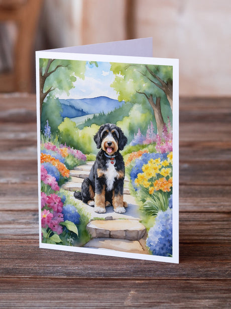 Bernedoodle Spring Path Greeting Cards Pack of 8