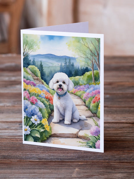 Bichon Frise Spring Path Greeting Cards Pack of 8