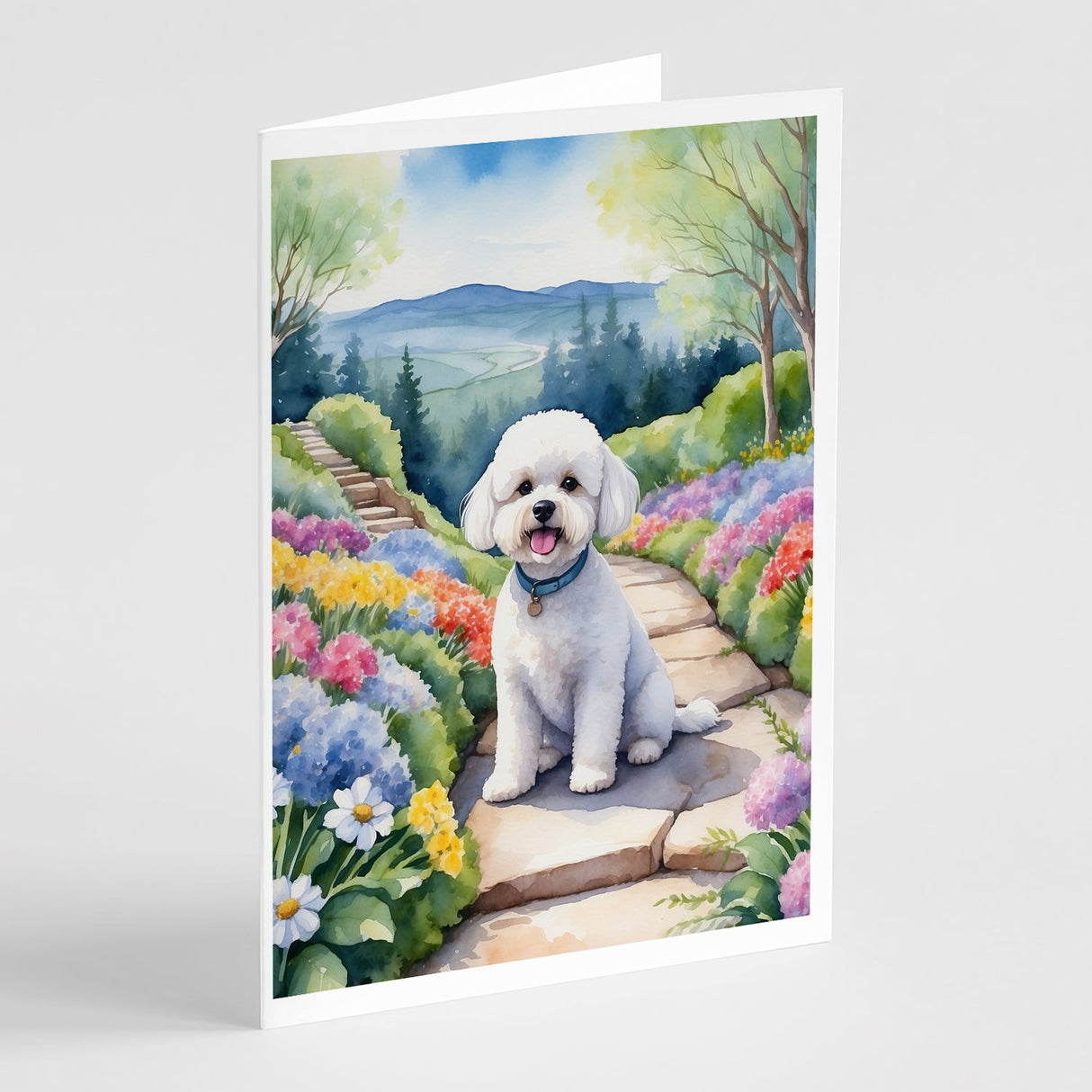 Bichon Frise Spring Path Greeting Cards Pack of 8