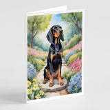 Black and Tan Coonhound Spring Path Greeting Cards Pack of 8