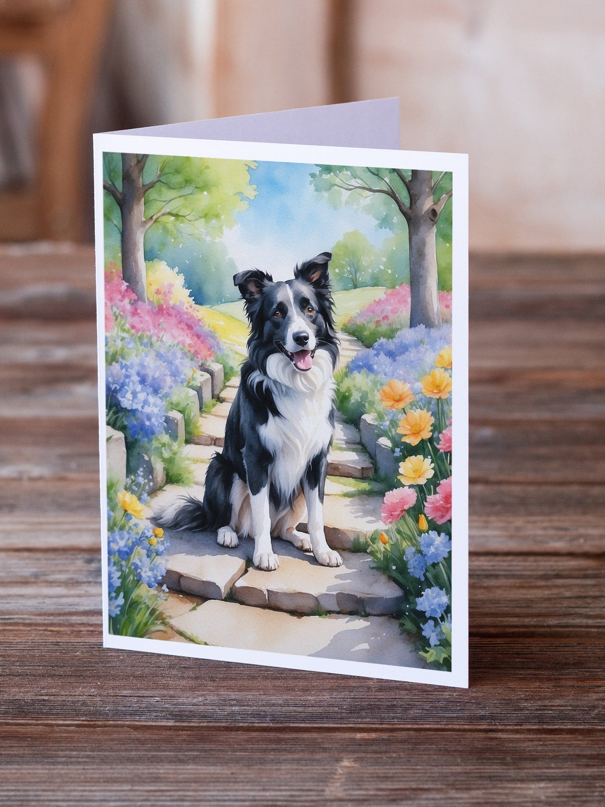 Border Collie Spring Path Greeting Cards Pack of 8