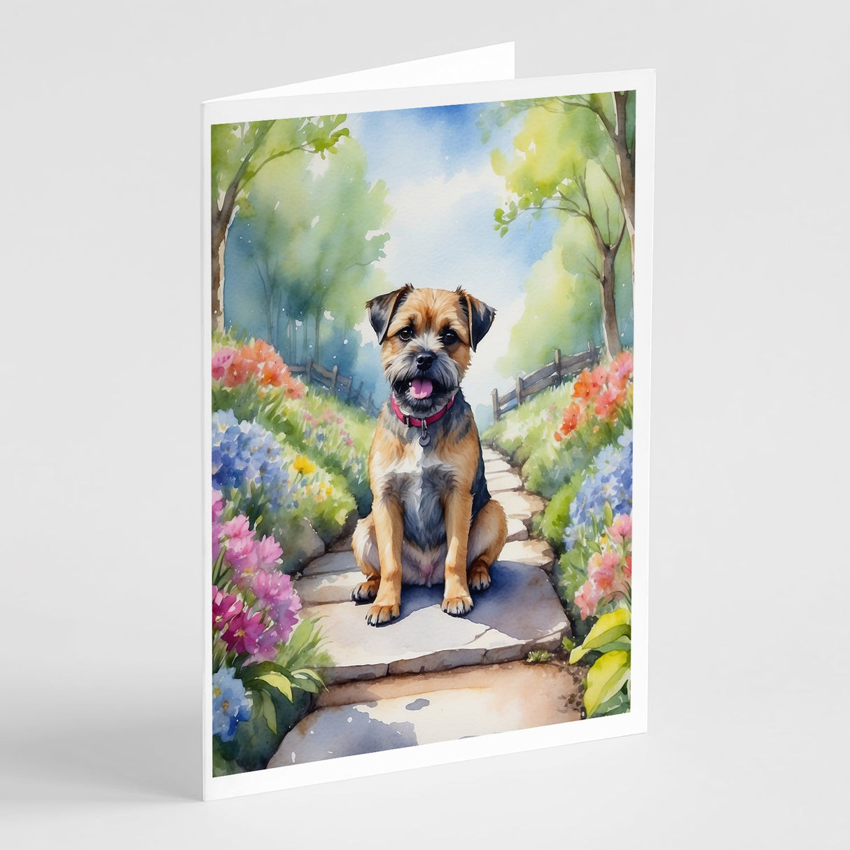 Border Terrier Spring Path Greeting Cards Pack of 8